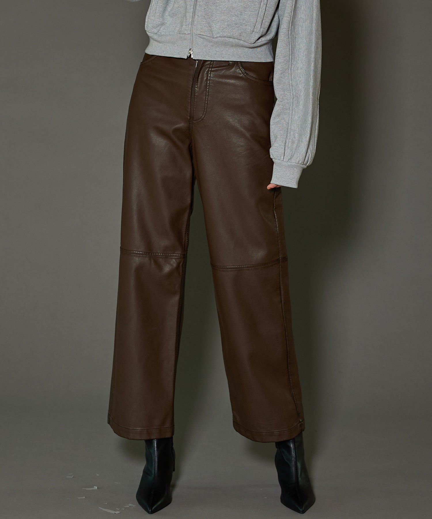 Washed Vegan Leather Wide Straight Pants