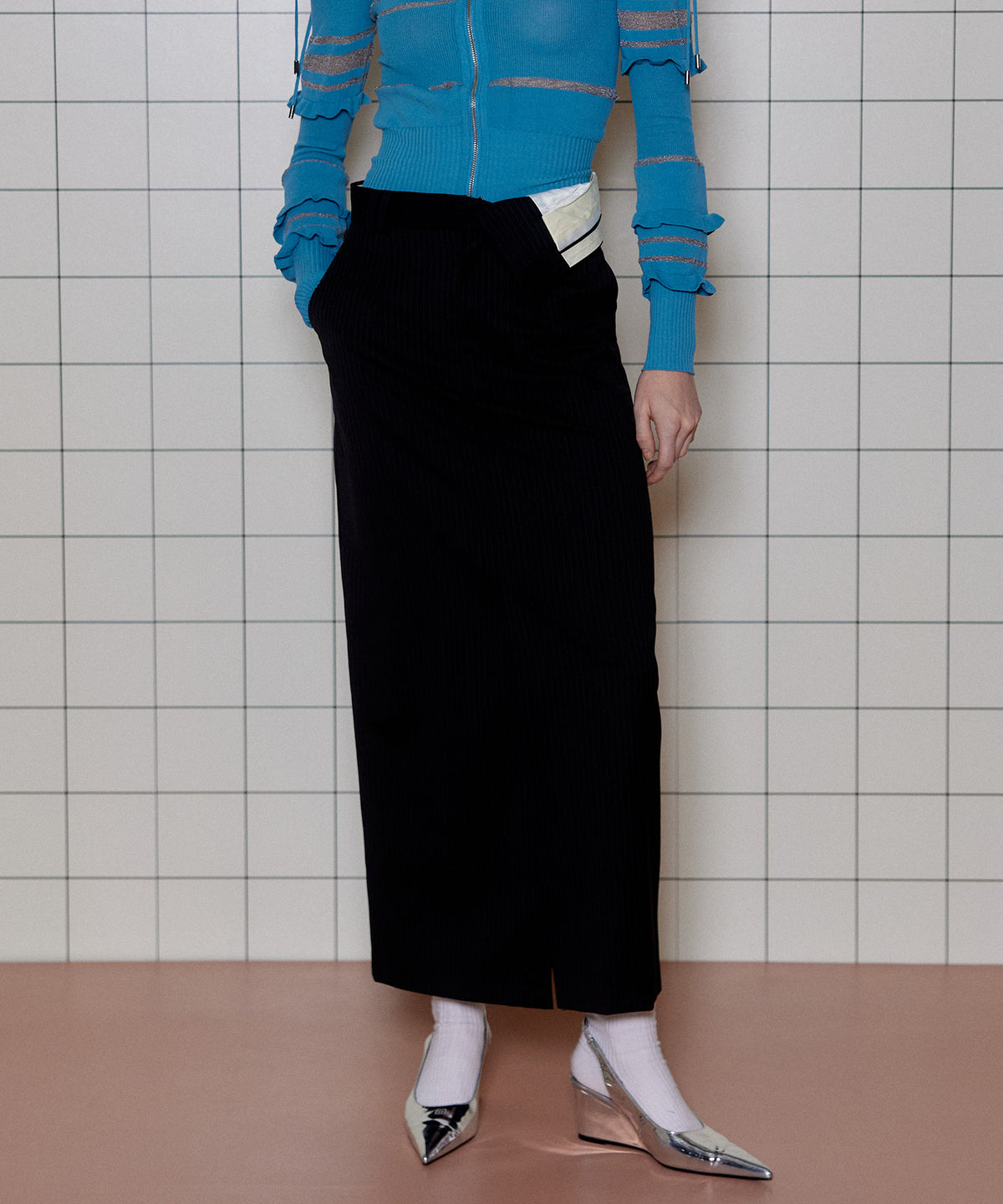 【SALE】Turnback Waist Tight Maxi Skirt