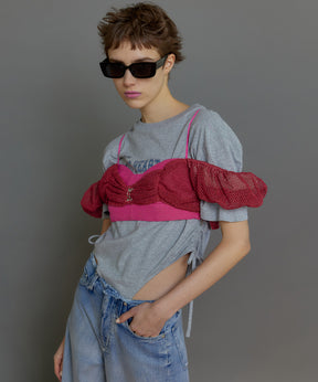 【SALE】2way Slab Mesh Layered Bustier Tops