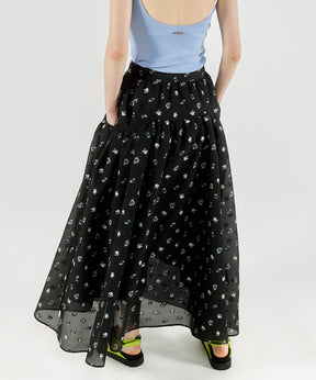 Floral Pattern Jacquard Voluminous Skirt