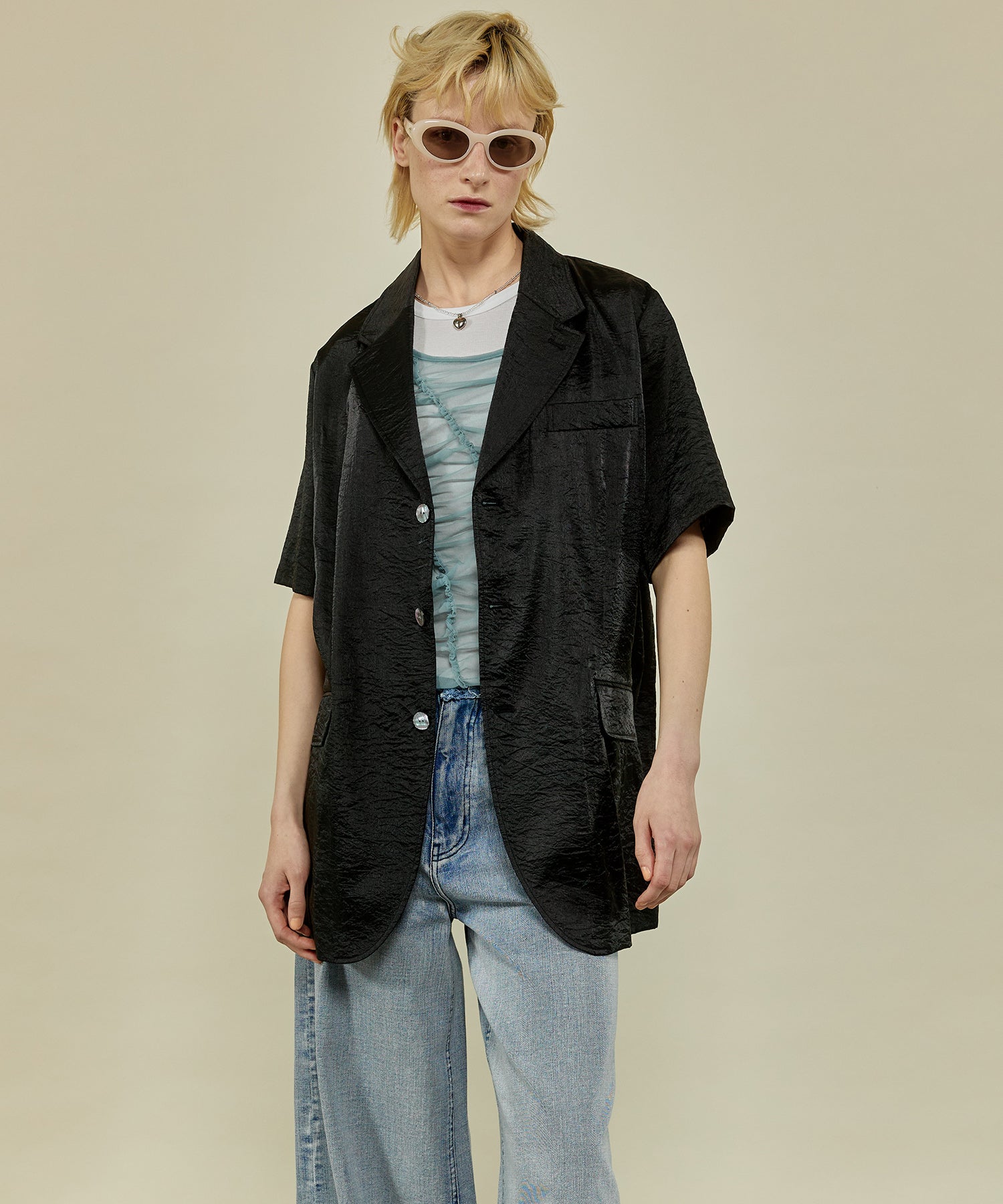 【SALE】Silky Chambray Half Sleeve Jacket