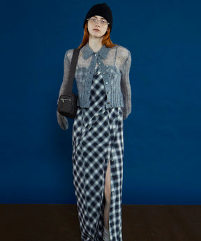 【PRE-ORDER】Button Slit Checkered Camisole Maxidresses