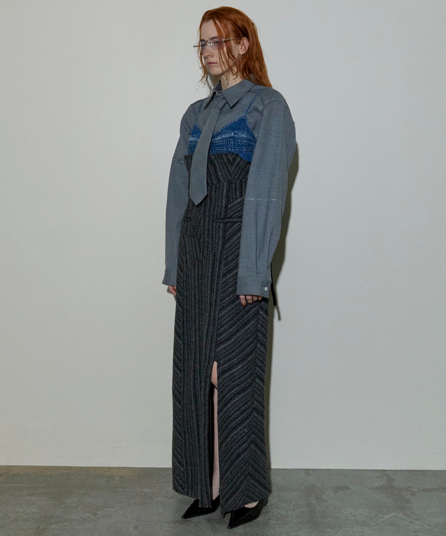 Denim Tweed Combination Maxidresses