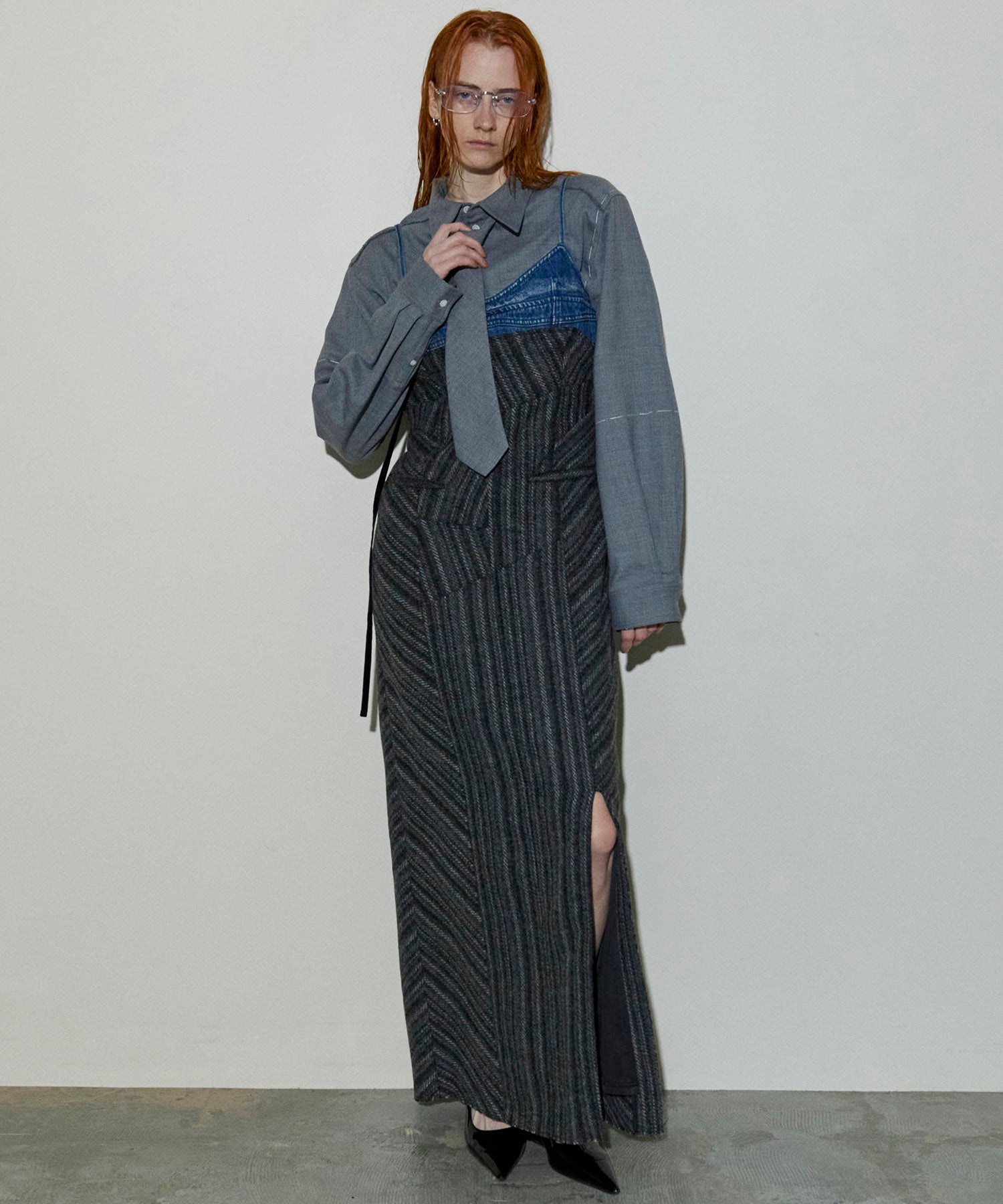 Denim Tweed Combination Maxidresses