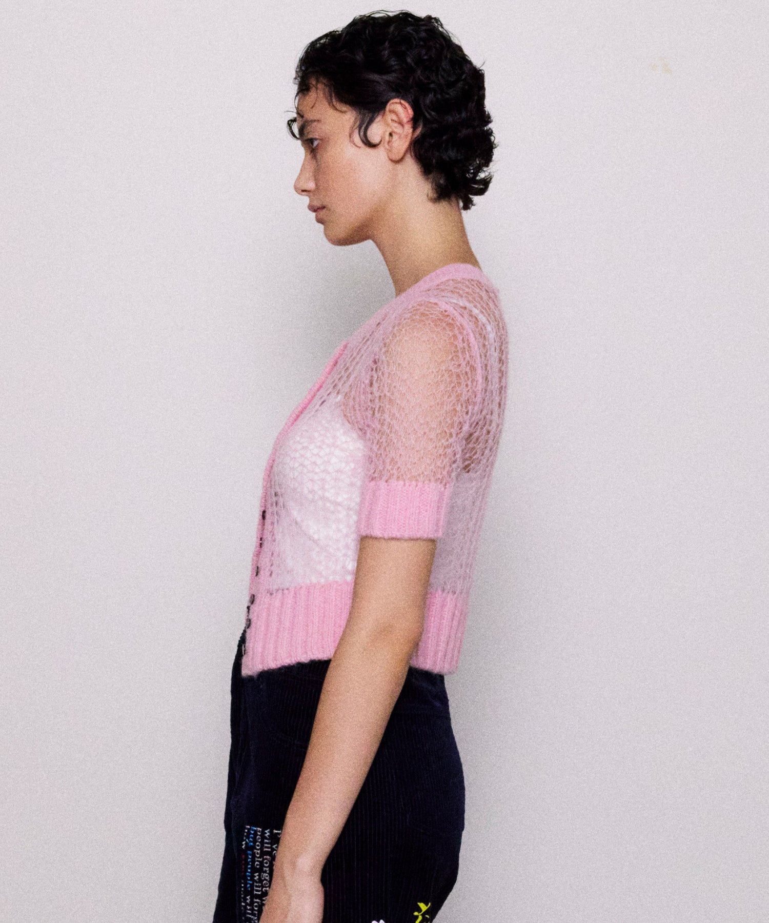 2way Sheer Mohair Half Sleeve Knitwear