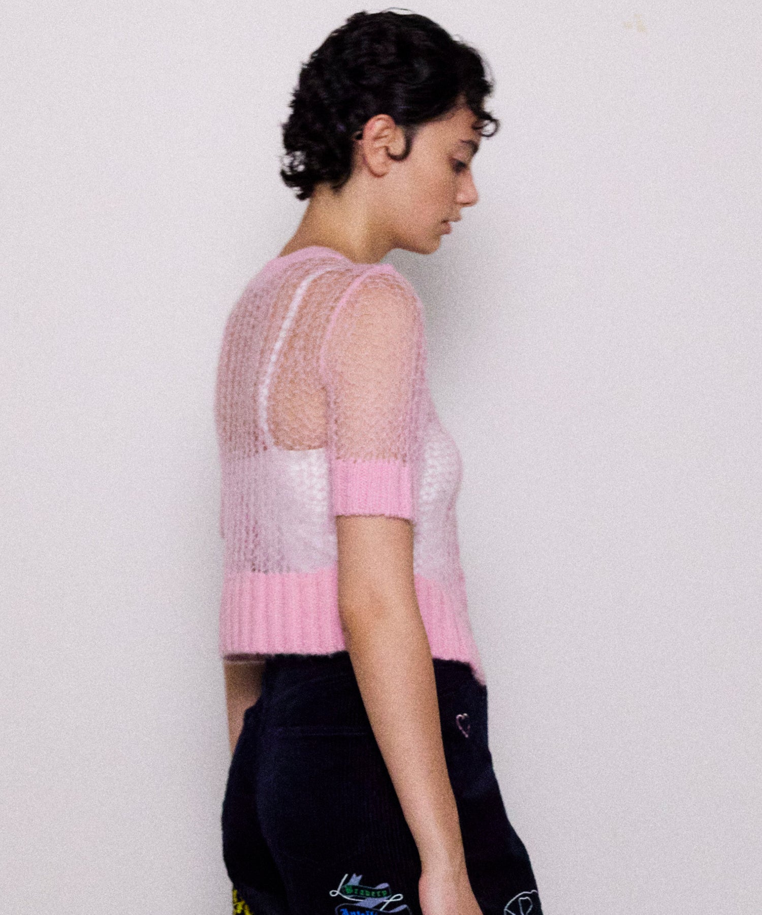 2way Sheer Mohair Half Sleeve Knitwear