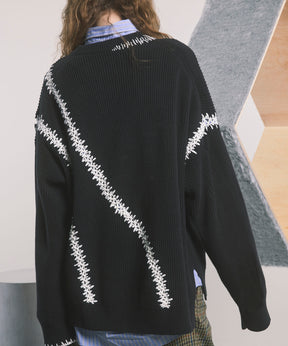 【24AW PRE-ORDER】Barbed Wire Embroidery Prime-Over Crew Neck Knit Pullover