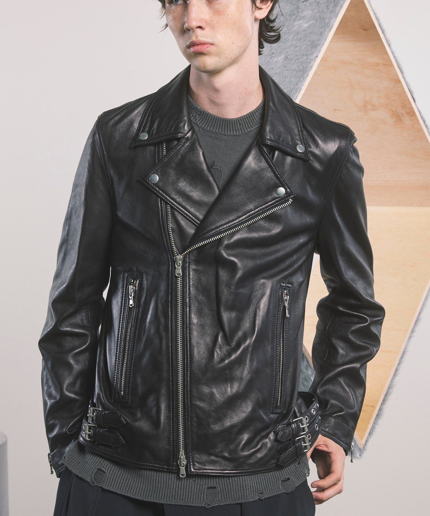 Dress-Fit Sheep Leather Double Rider Jacket