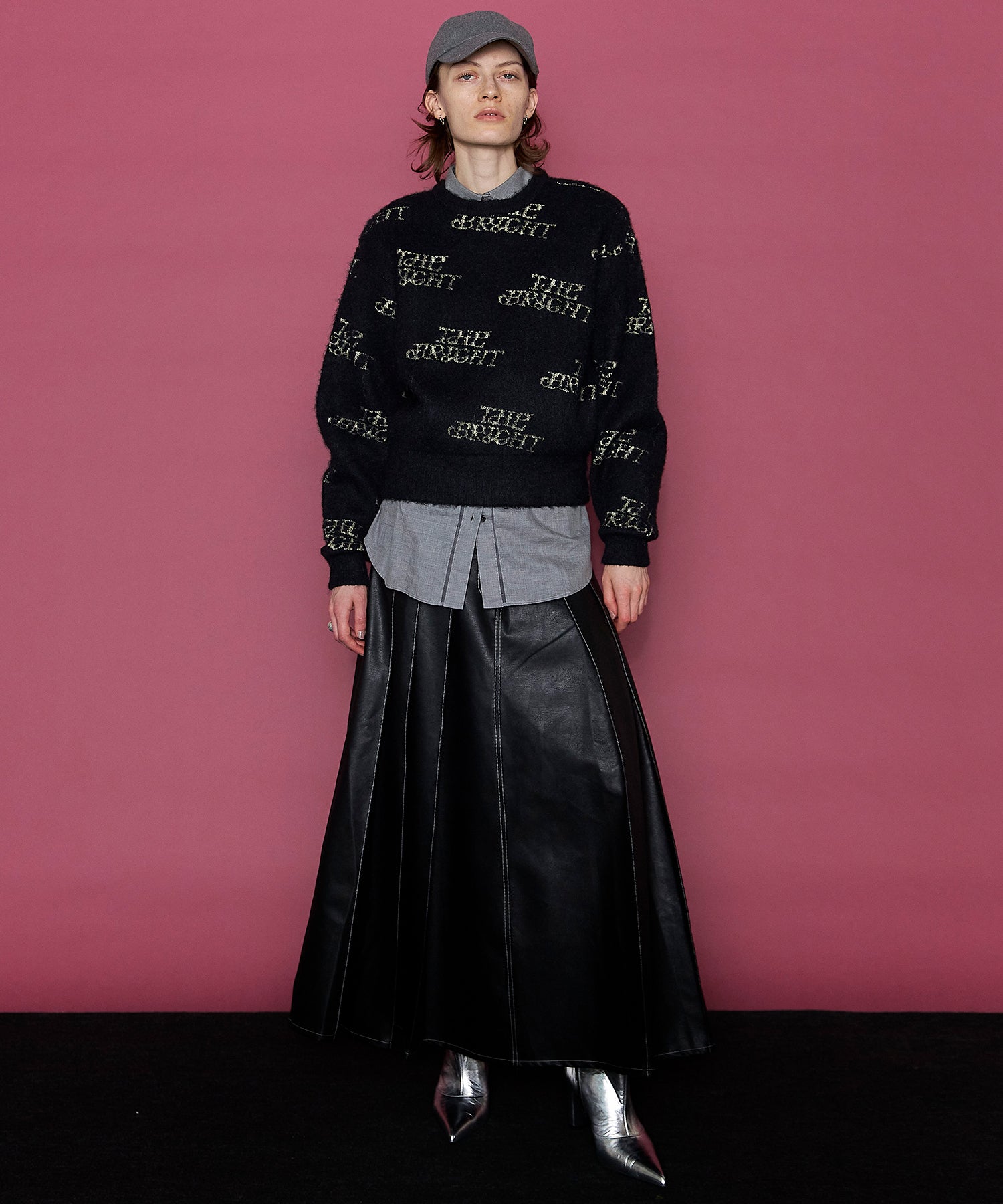 【24WINTER PRE-ORDER】Tack Pleats Vegan Leather Long Skirt