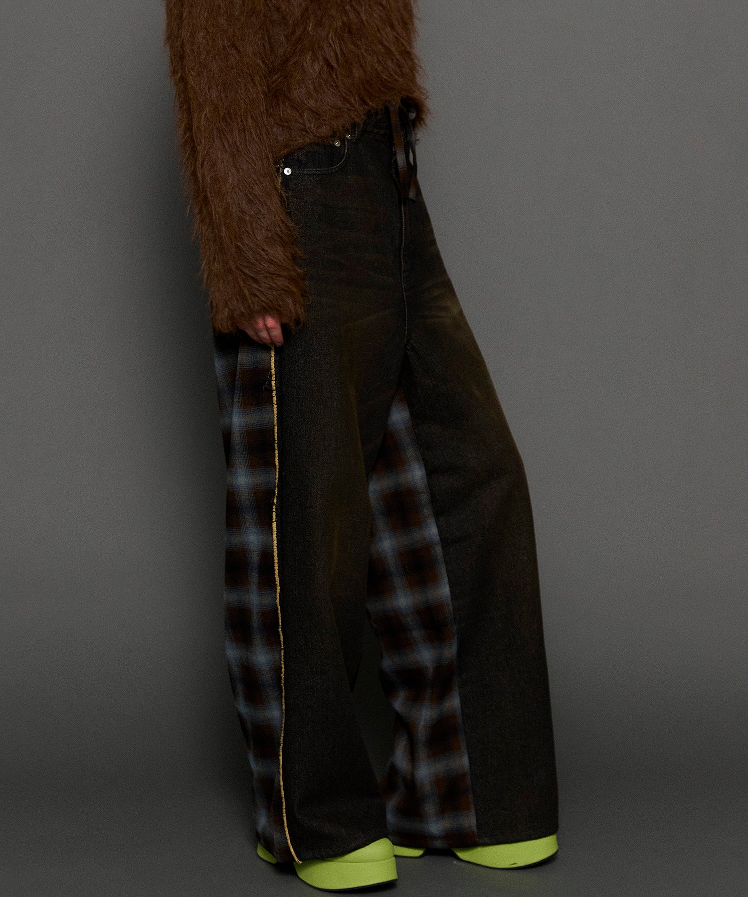 【24WINTER PRE-ORDER】Plaid Pattern Bicolor Denim Pants