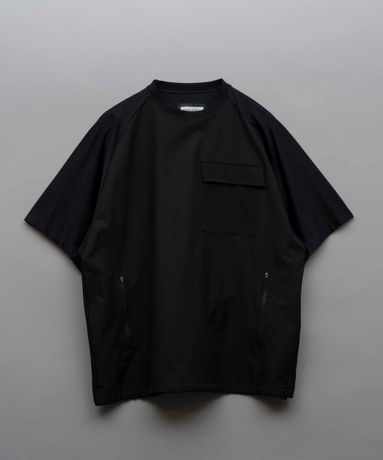 【SPORTS TECH HIGH SPEC LINE】Oversized Different Material Combination Side Zip Crew Neck T-shirt