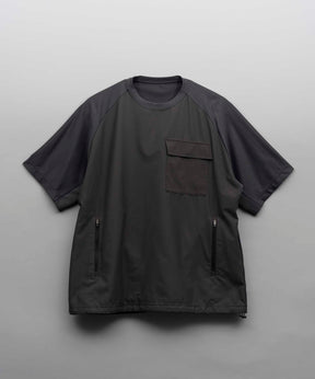 【SPORTS TECH HIGH SPEC LINE】Oversized Different Material Combination Side Zip Crew Neck T-shirt