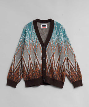 Airy Mohair Argyle Prime-Over V-Neck Knit Cardigan