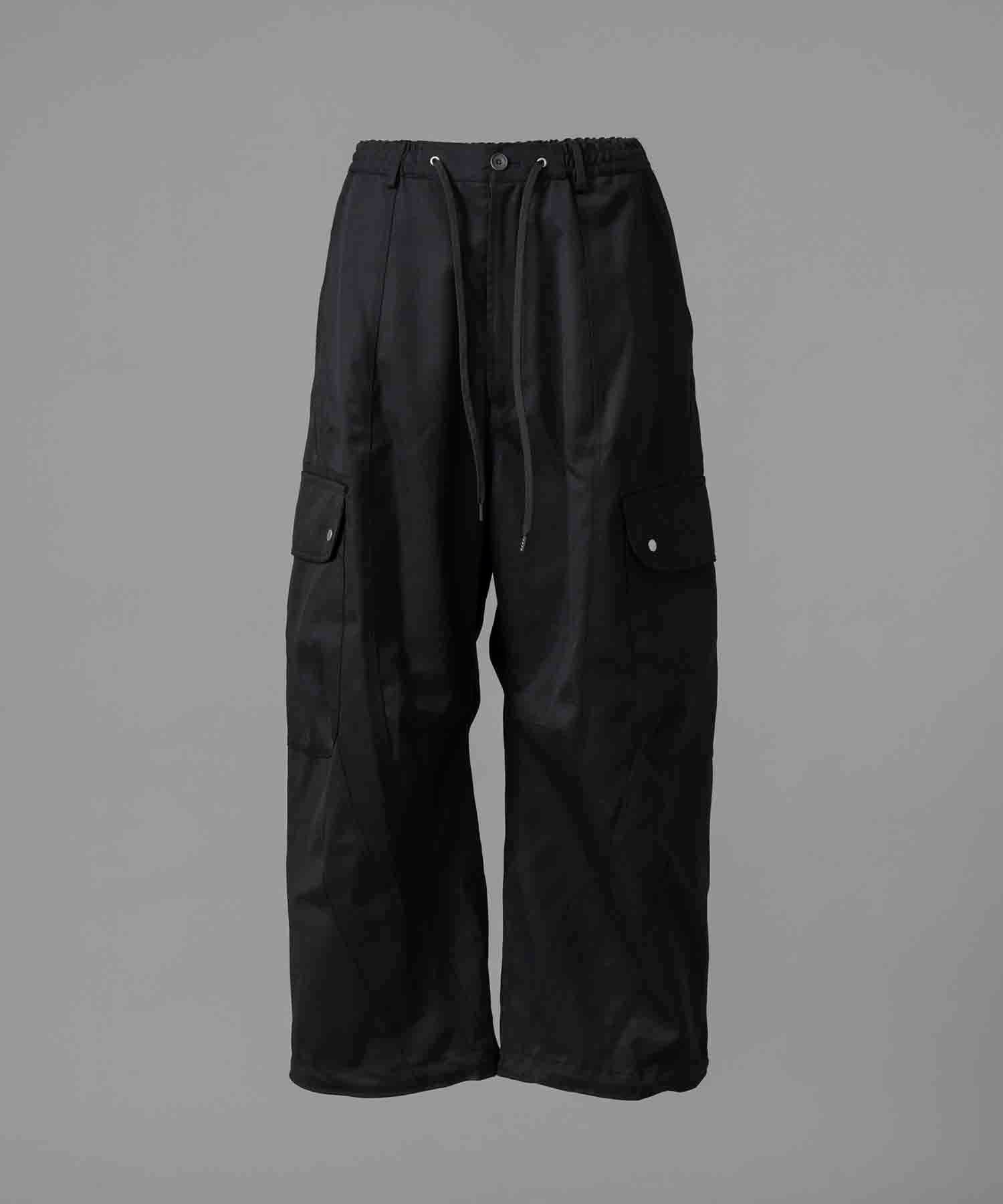 Chambray Wool Prime-Wide Three-Dimensional Cutting Cargo Pants