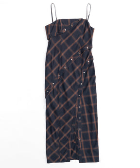 【PRE-ORDER】Button Slit Checkered Camisole Maxidresses