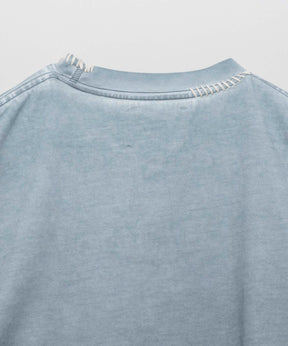 Embroidery Damage Over-Dye Crew Neck Long-Sleeve T-Shirts