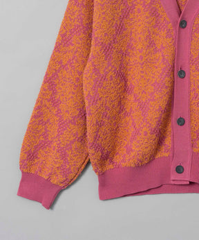 Damask Jacquard Prime-Over V-Neck Knit Cardigan