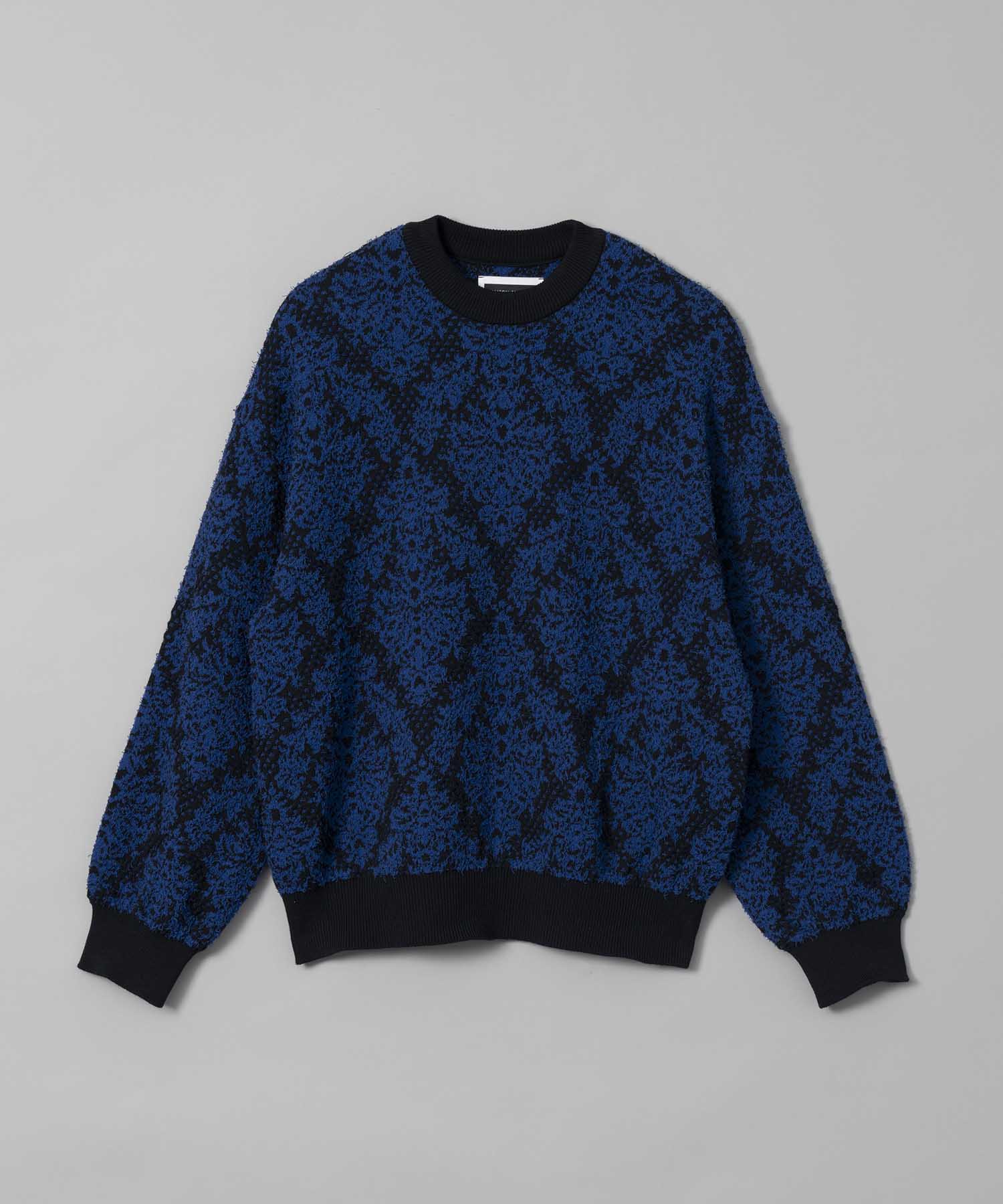 Damask Jacquard Prime-Over Crew Neck Knit Pullover