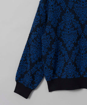 Damask Jacquard Prime-Over Crew Neck Knit Pullover