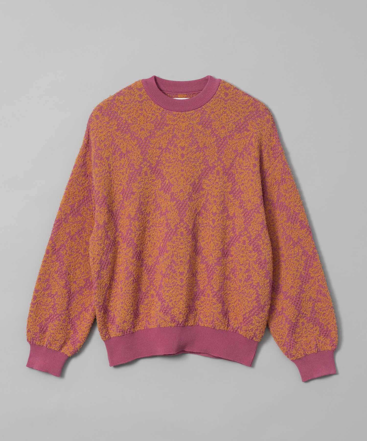 Damask Jacquard Prime-Over Crew Neck Knit Pullover