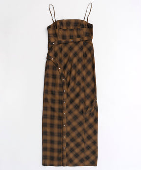 【PRE-ORDER】Button Slit Checkered Camisole Maxidresses