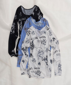 【SALE】Hand Illustration Printed Tops