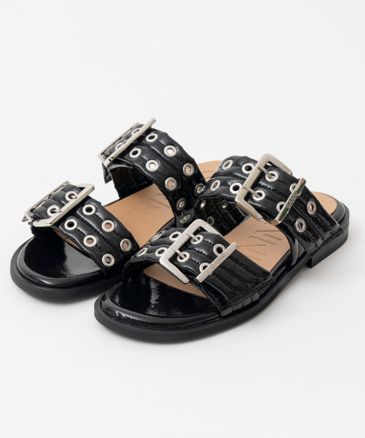 【GANNI】Feminine Buckle Two Strap Sandal Naplack