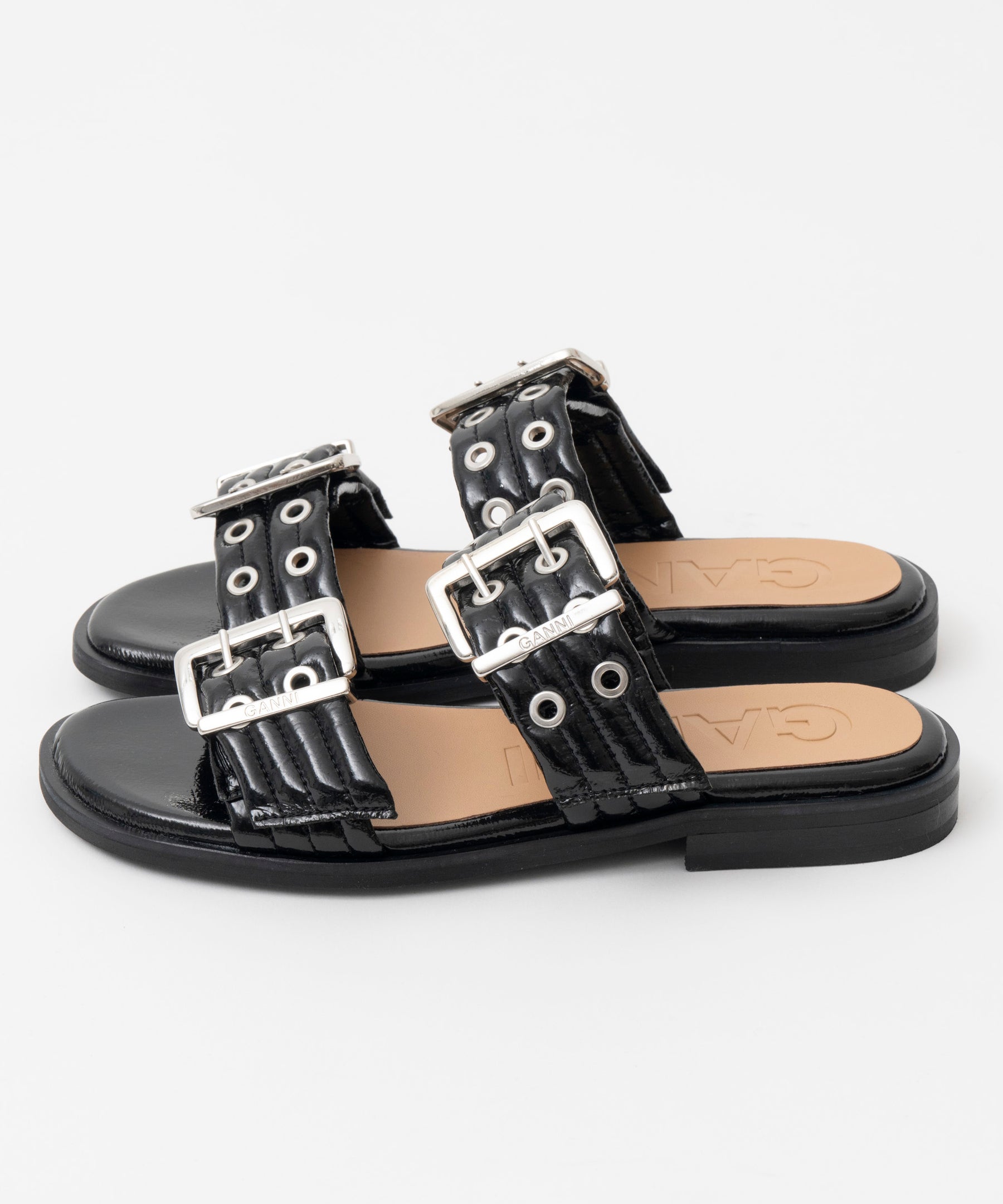 【GANNI】Feminine Buckle Two Strap Sandal Naplack