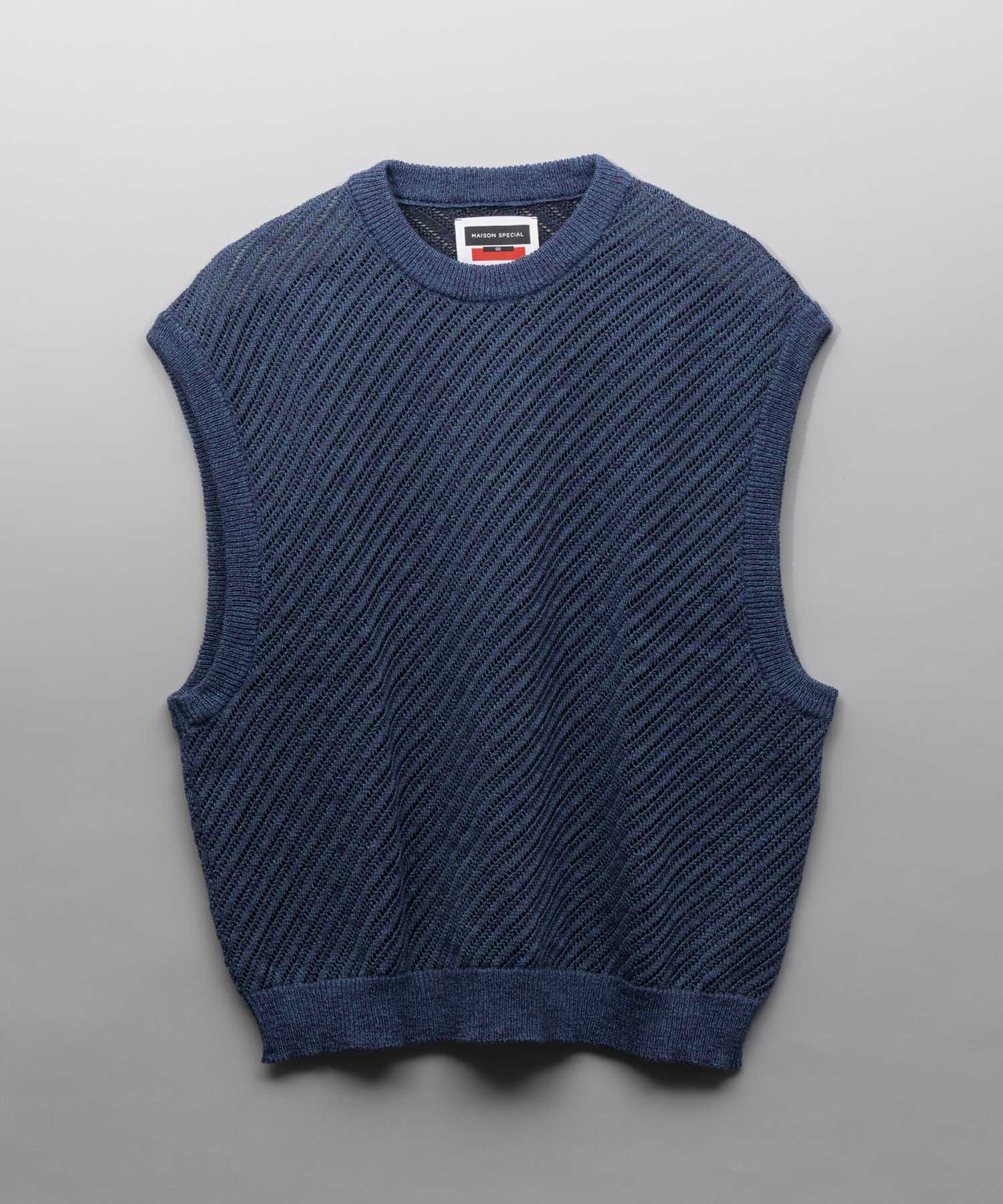 Slub Yarn Bias Mesh Prime-Over Sleeveless Knit