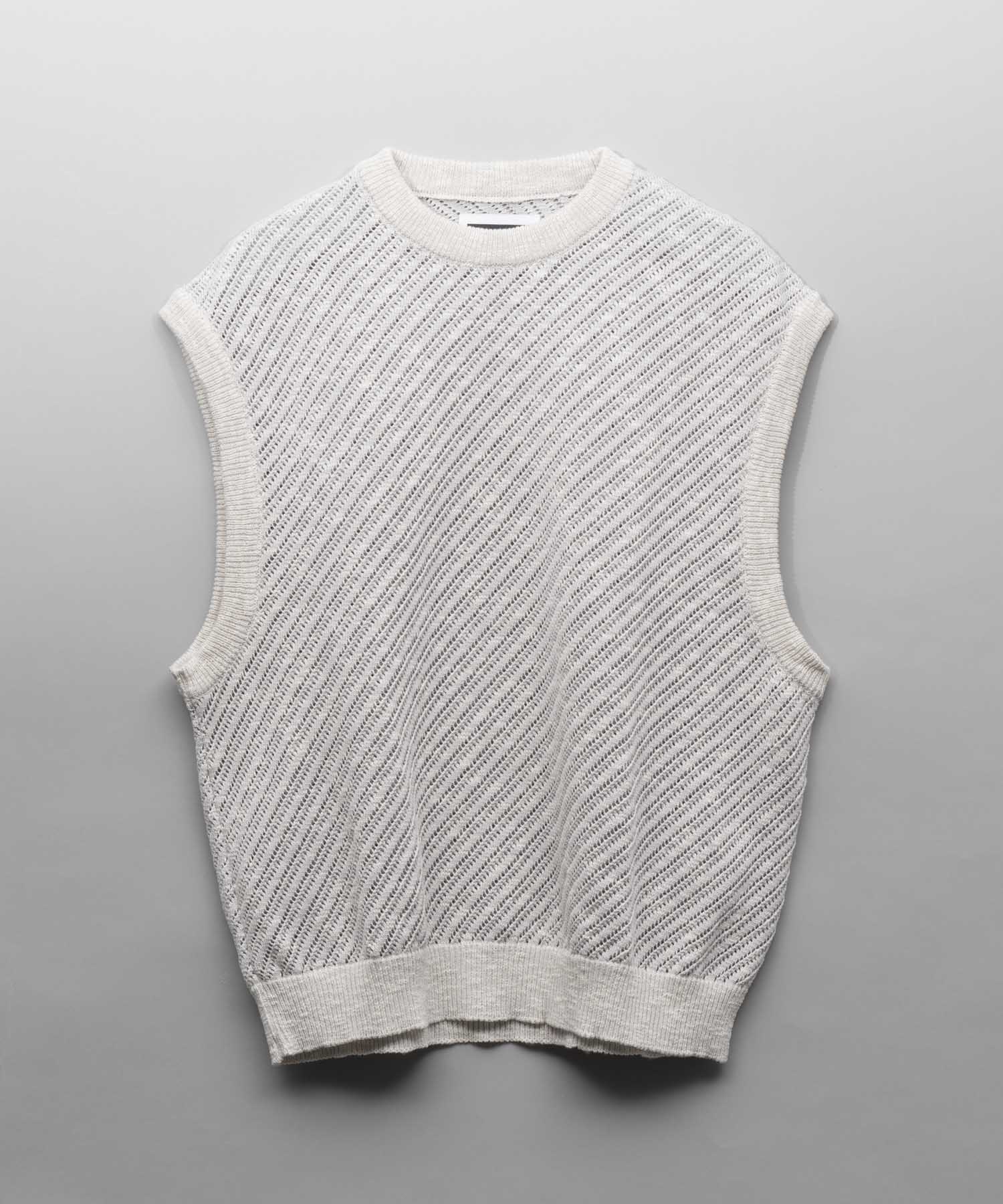 Slub Yarn Bias Mesh Prime-Over Sleeveless Knit