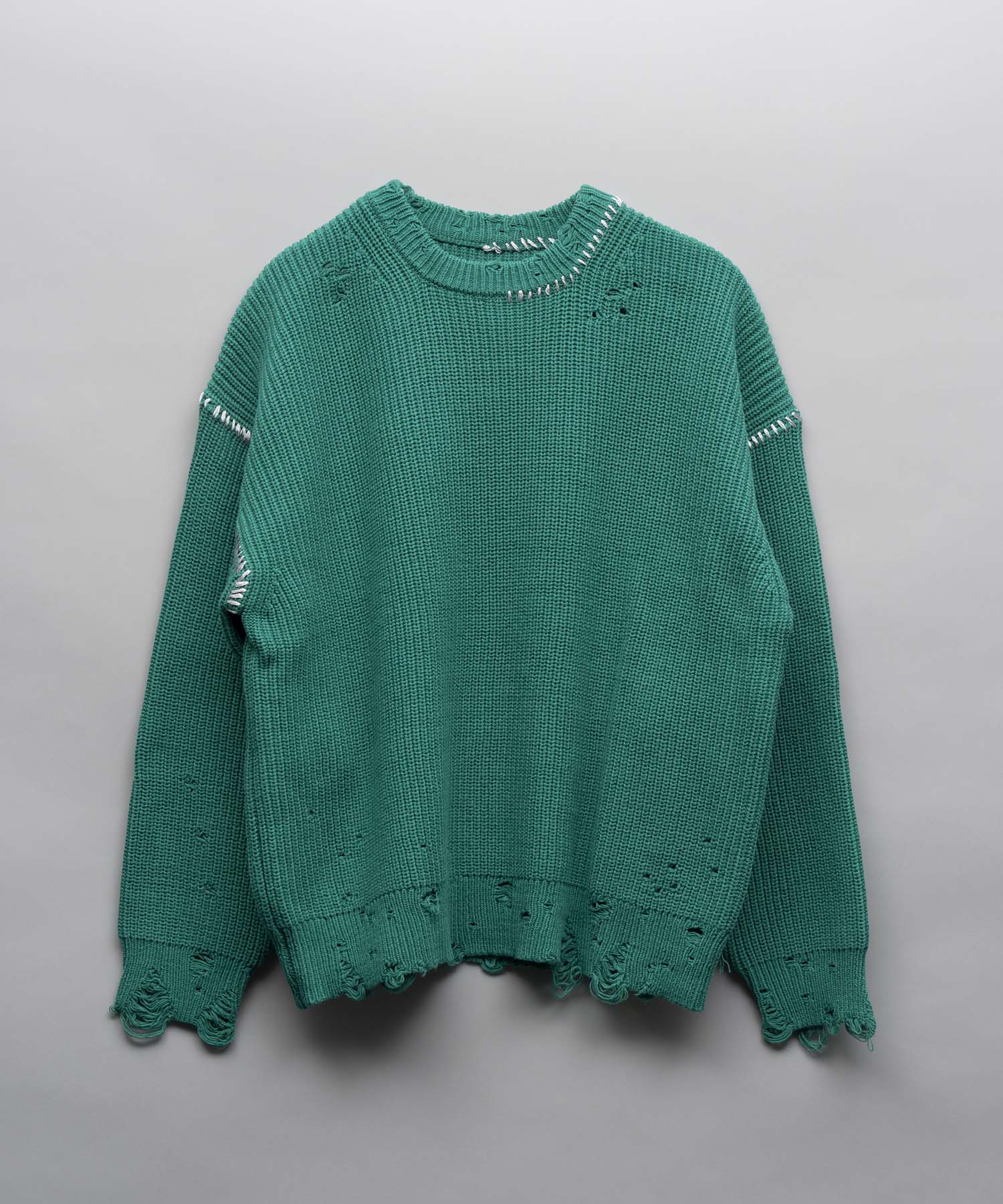 Embroidery Damage Prime-Over Crew Neck Knit Pullover