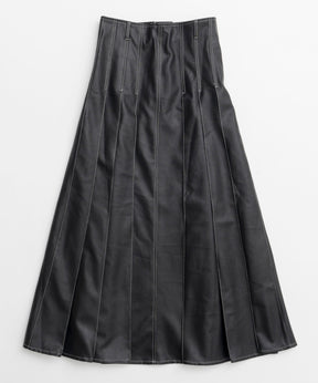 【24WINTER PRE-ORDER】Tack Pleats Vegan Leather Long Skirt