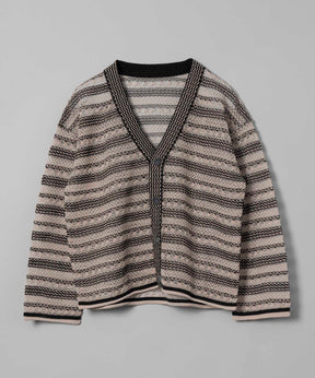 Prime-Over Sheer Border V-Neck Knit Cardigan