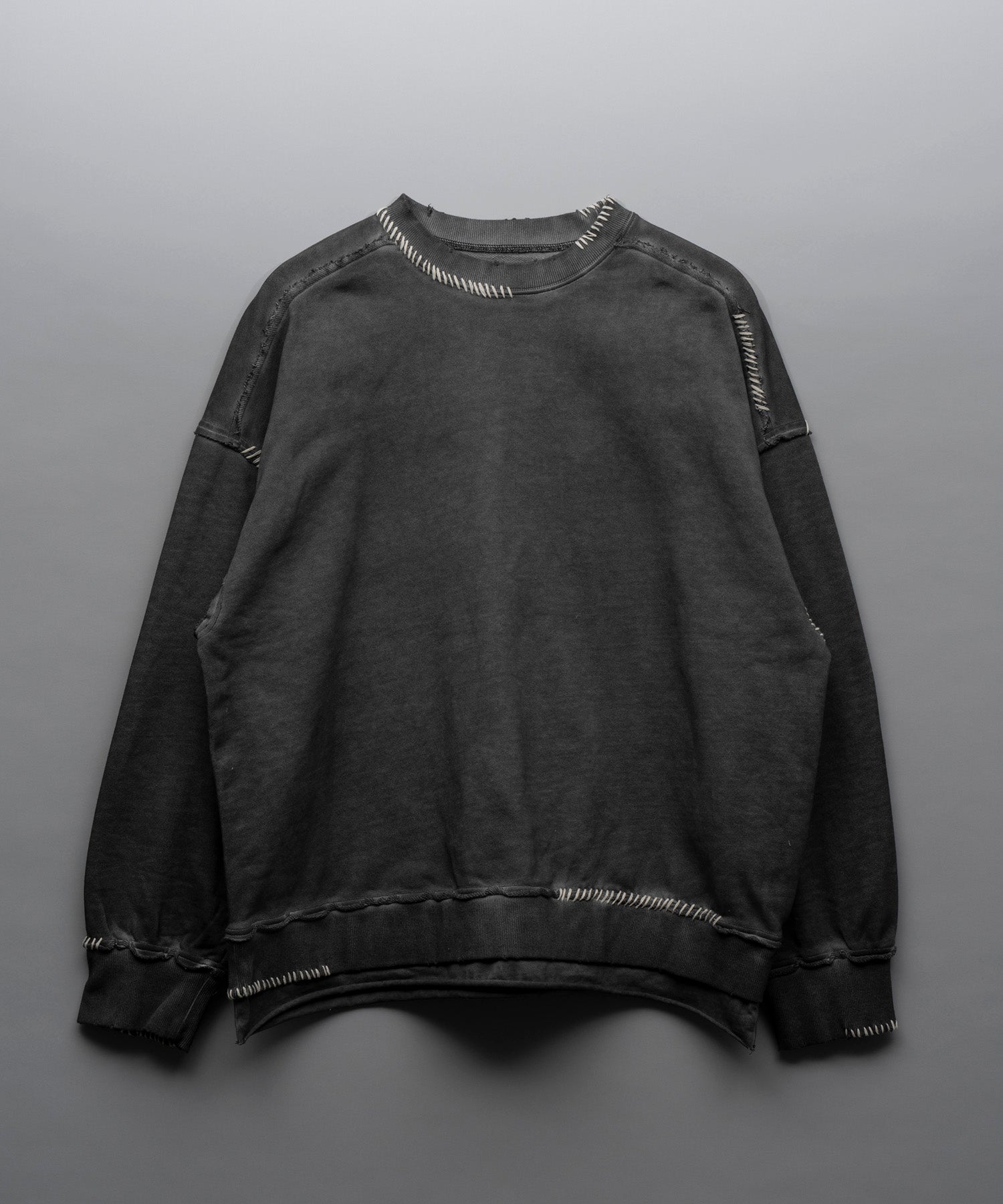 Heavy-Weight Sweat Embroidery Damage Over-Dye Crew Neck Pullover