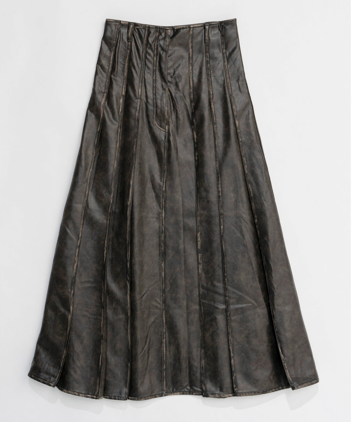 【24WINTER PRE-ORDER】Tack Pleats Vegan Leather Long Skirt