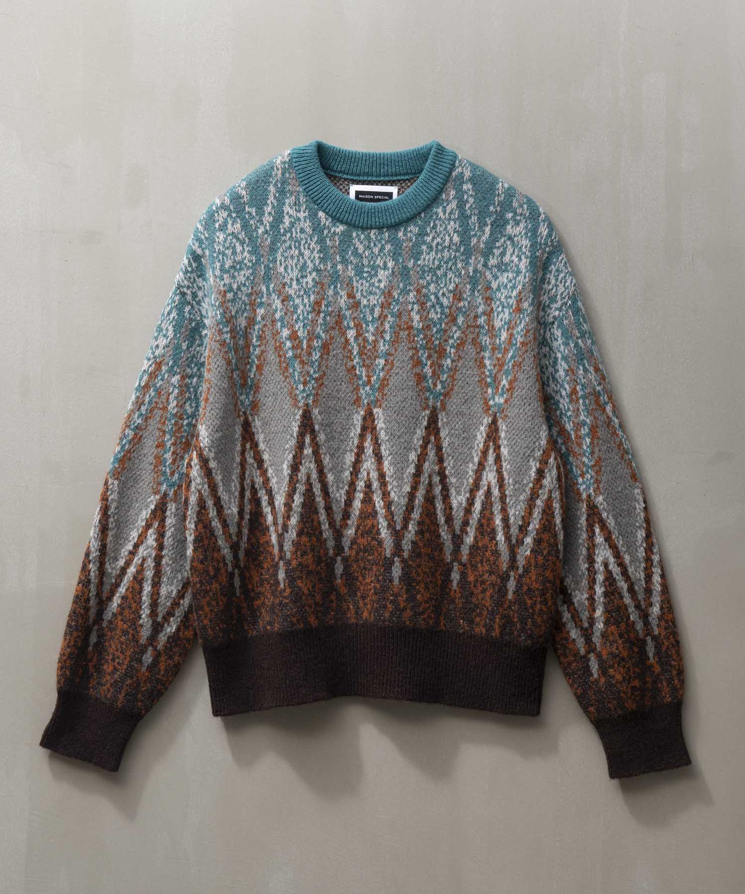 Airy Mohair Argyle Prime-Over Crew Neck Knit Pullover