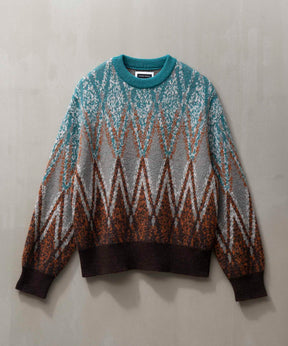 Airy Mohair Argyle Prime-Over Crew Neck Knit Pullover