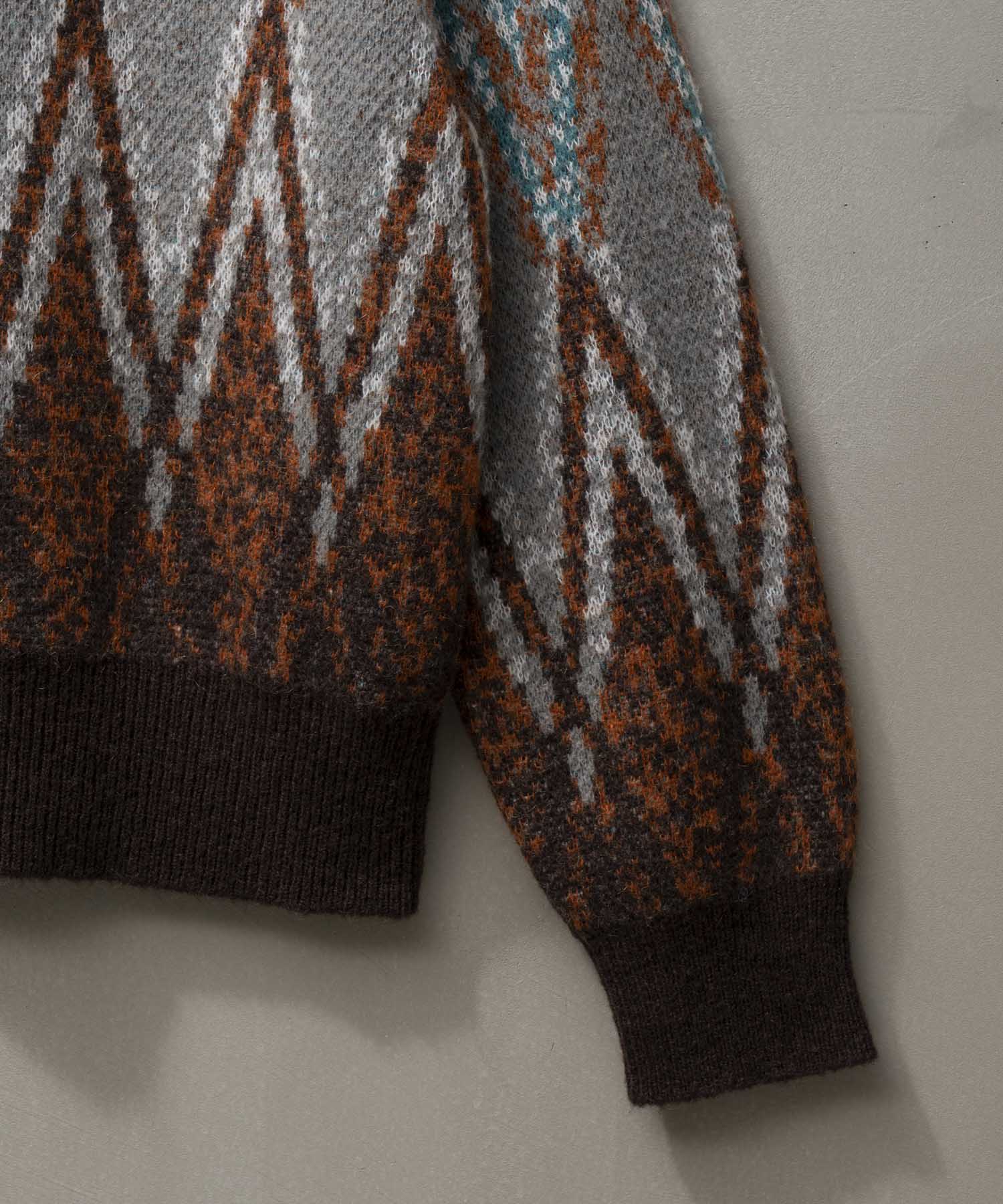 Airy Mohair Argyle Prime-Over Crew Neck Knit Pullover