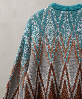 Airy Mohair Argyle Prime-Over Crew Neck Knit Pullover