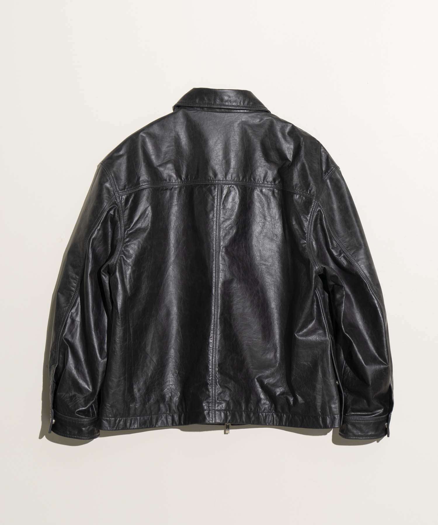 Buffalo Crack Leather Prime-Over Single Rider Collared Jacket