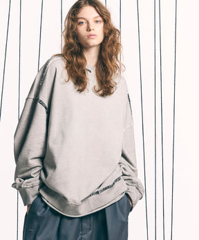 Heavy-Weight Sweat Embroidery Damage Over-Dye Crew Neck Pullover