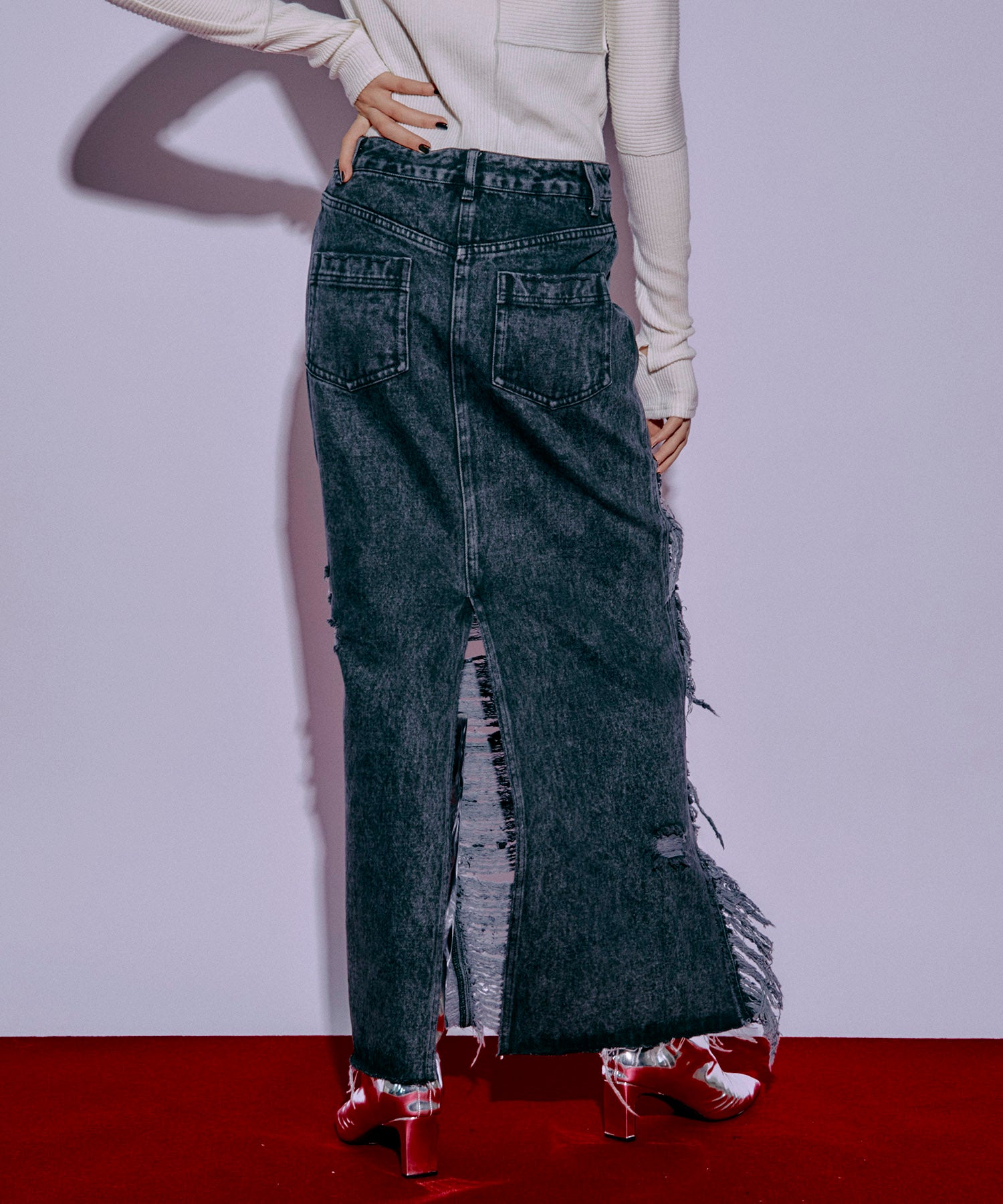 High Damage Denim Skirt