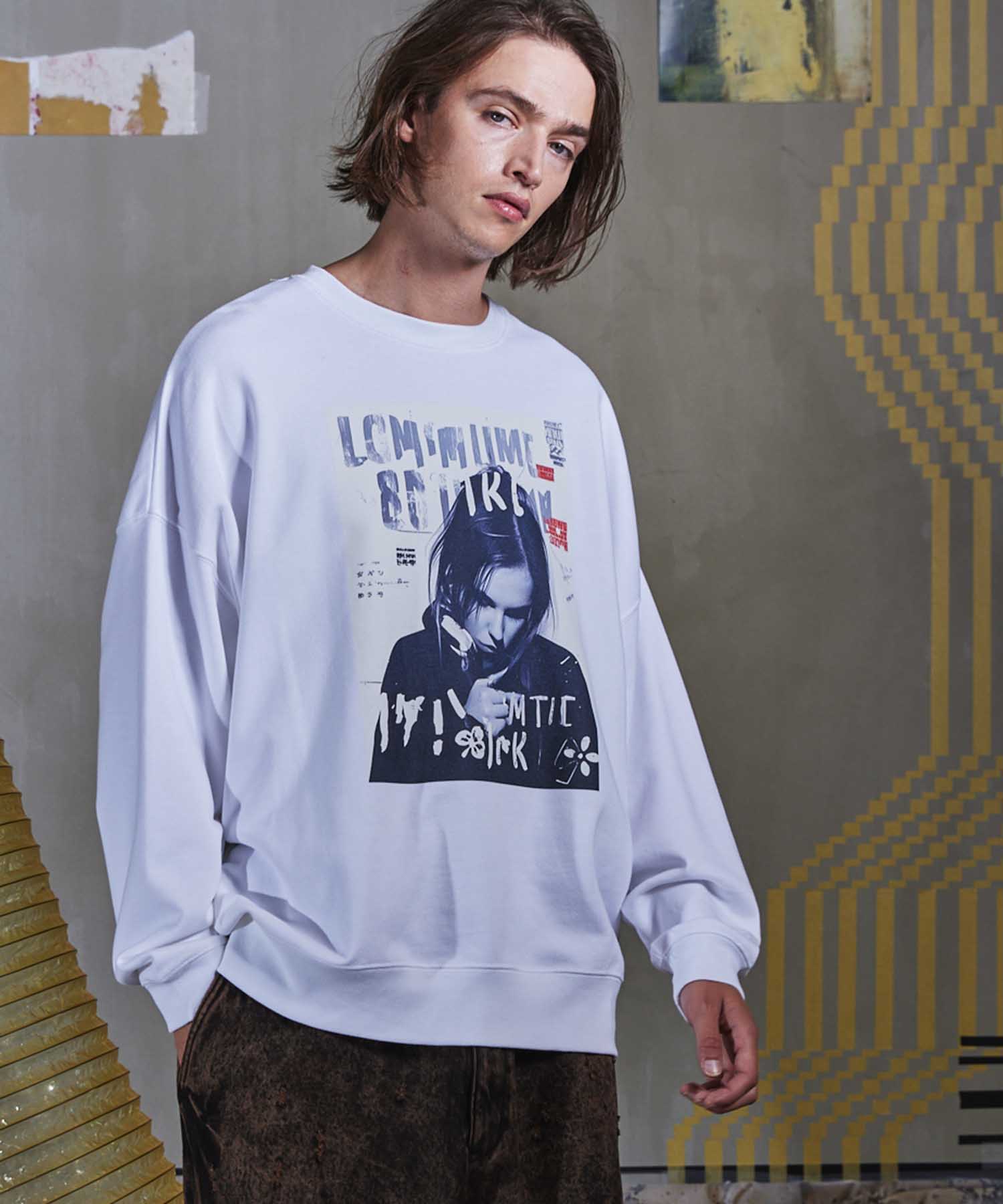 Multi Graphic Prime-Over Crew Neck Sweat Pullover