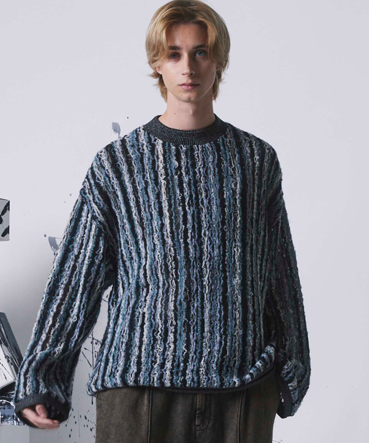 Irregular Inlay Knitting Prime-Over Crew Neck Knit Pullover