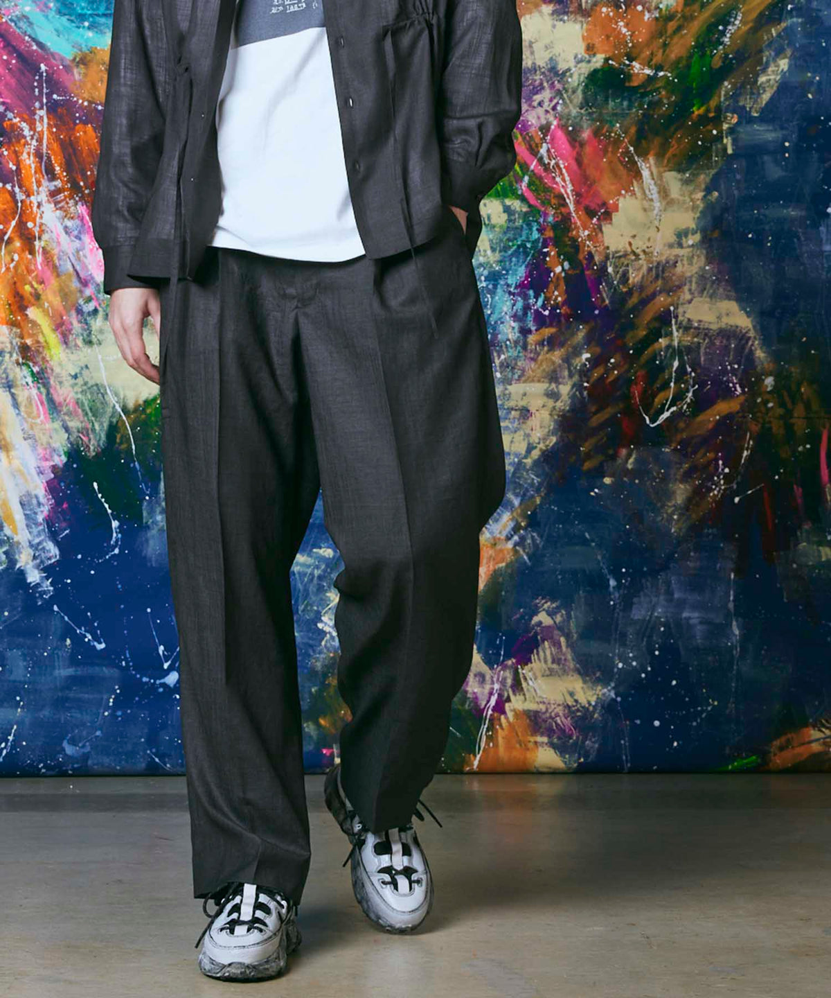 Calendering Triacetate One-Tuck Wide Pants