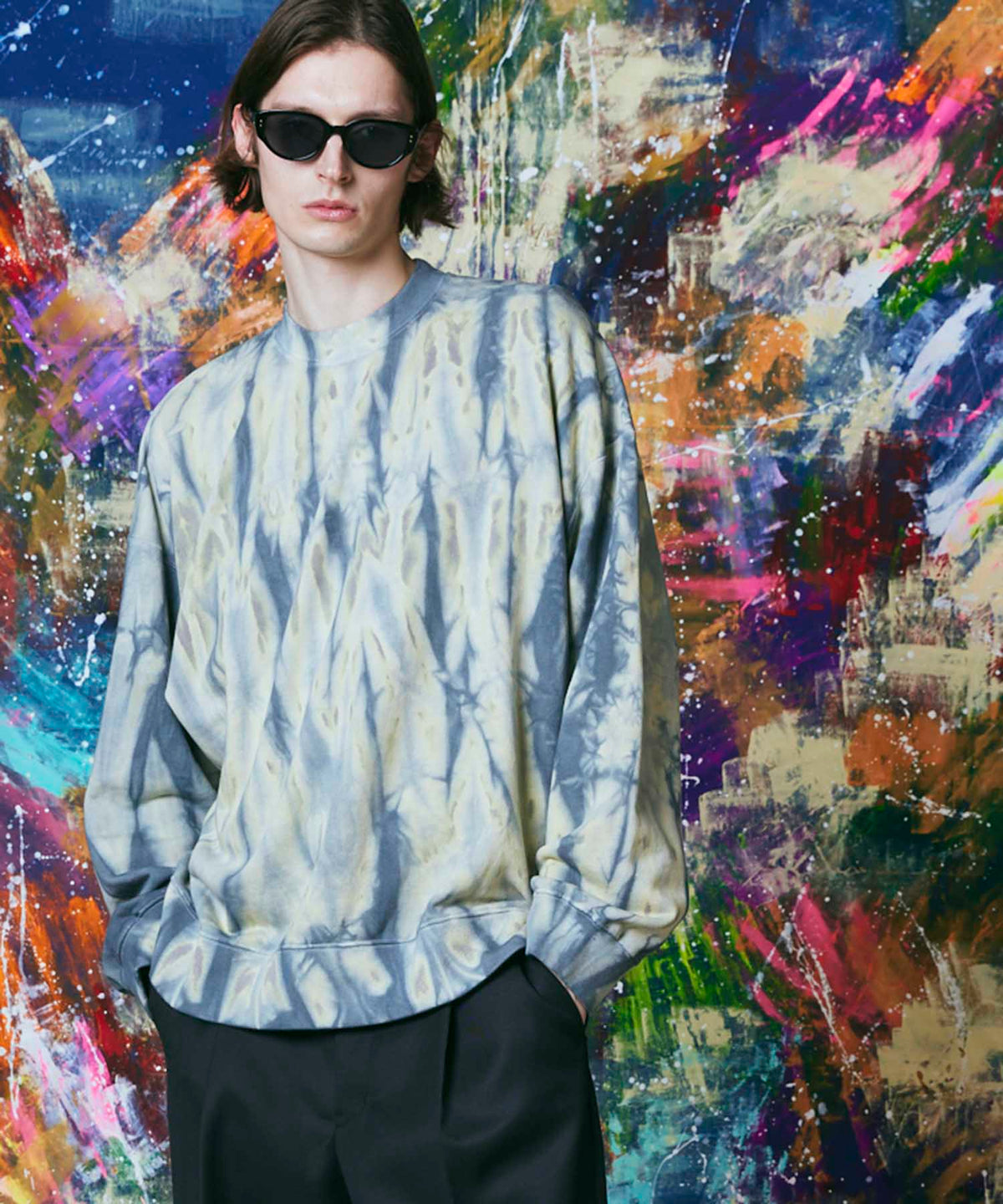 Hand Tie-Dye Sweat Prime-Over Crew Neck Pullover