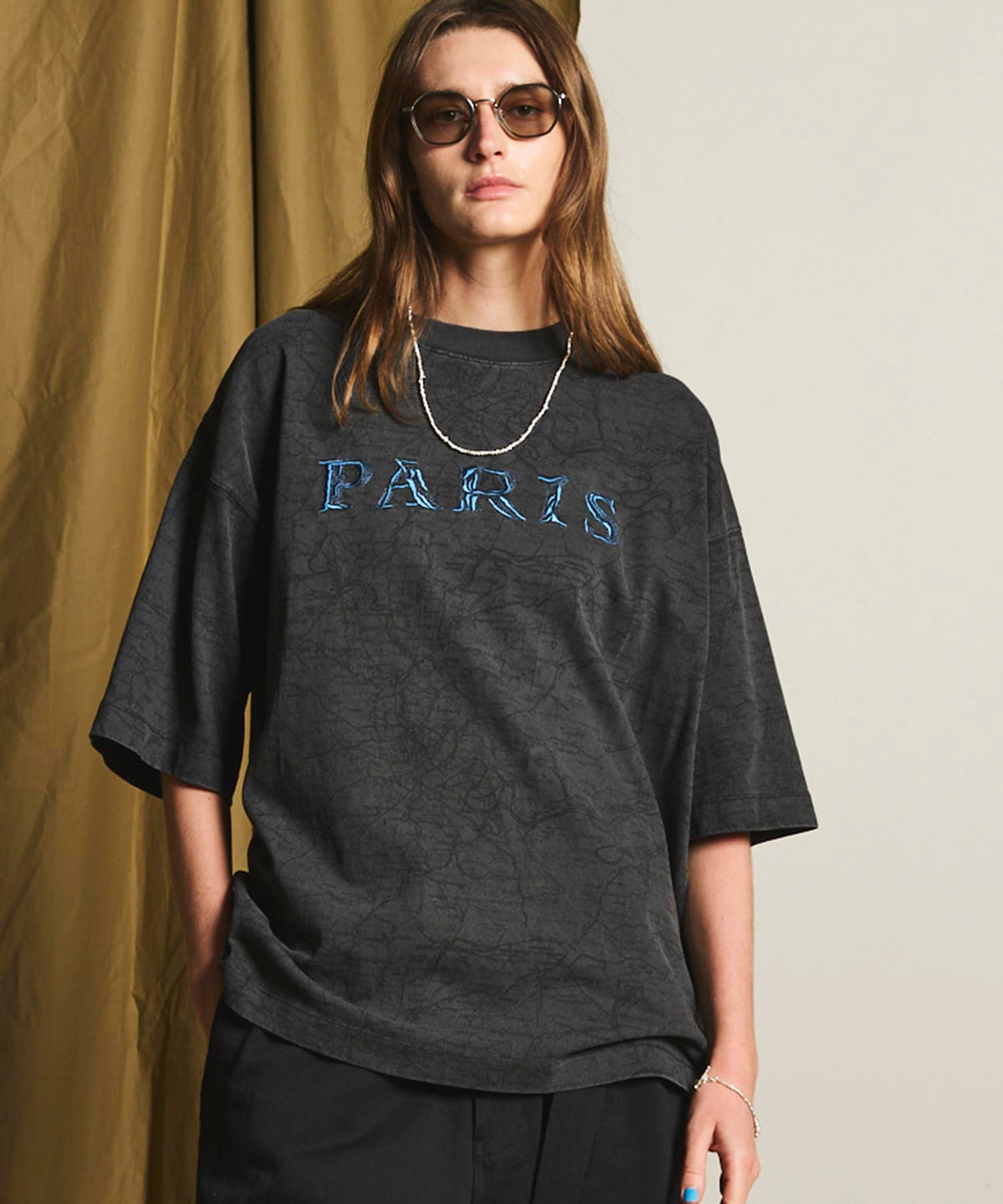 「PARIS」Embroidery Prime-Over Pigment Crew Neck T-Shirt