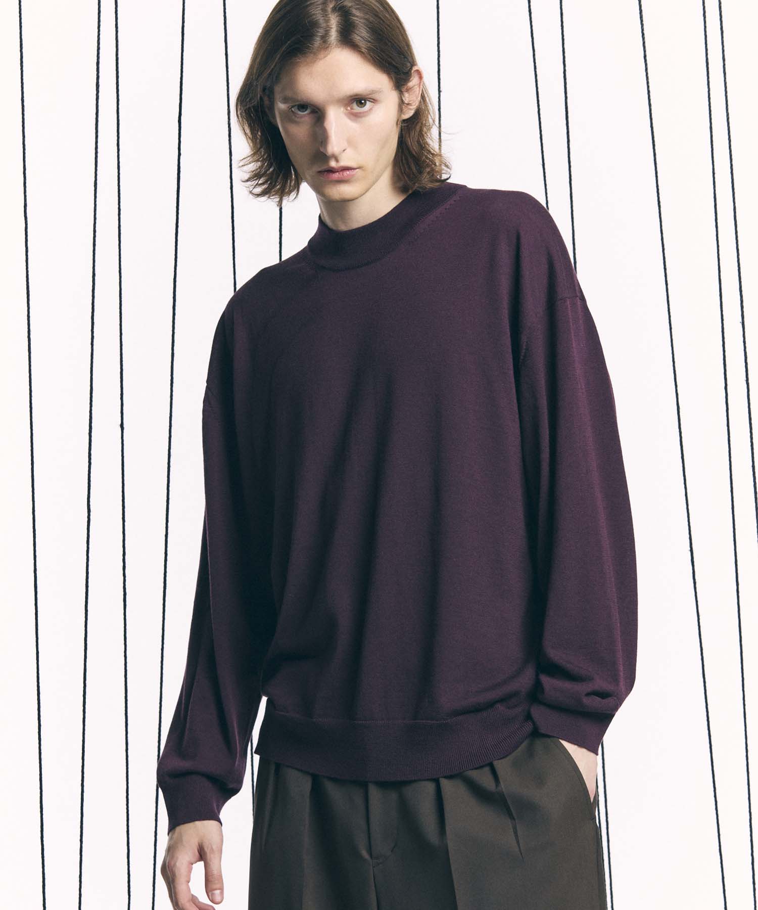 Super120s High Gauge Prime-Over Mock Neck Knit Pullover