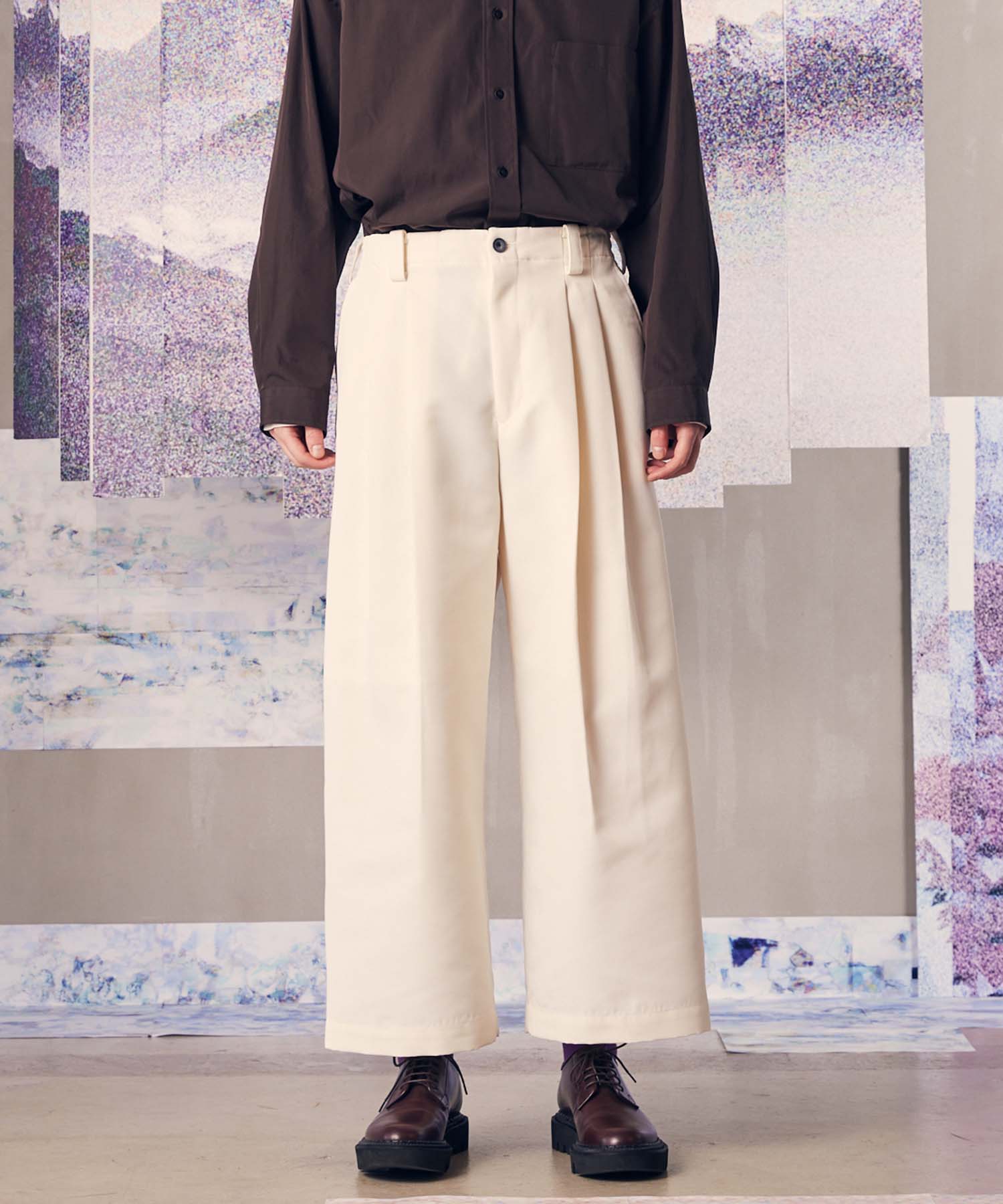 【SALE】【Italian Dead Stock Fabric】Multi Fabric Two-Tuck Wide Pants