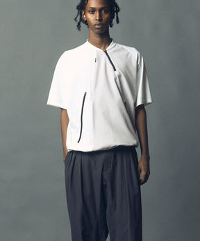 【SPORTS TECH HIGH SPEC LINE】Oversized Different Material Combination HANOJI Zip Crew Neck T-shirt